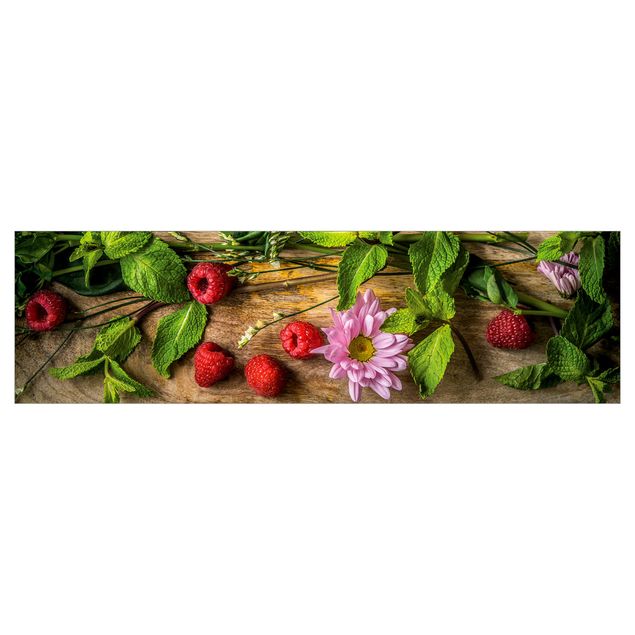 Panel ścienny do kuchni - Kwiaty Maliny Mięta