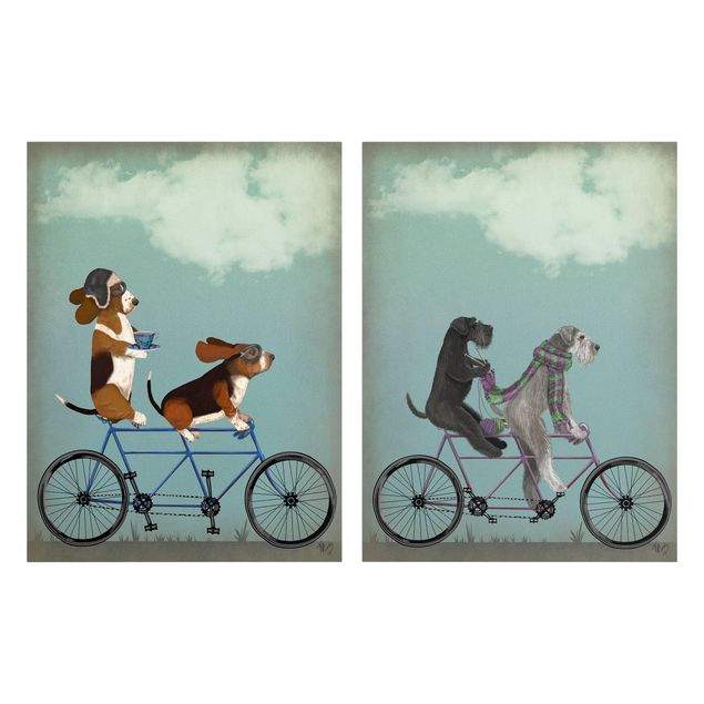 Obrazy zwierzęta Wycieczka rowerowa - Bassety i sznaucery Zestaw tandemowy II