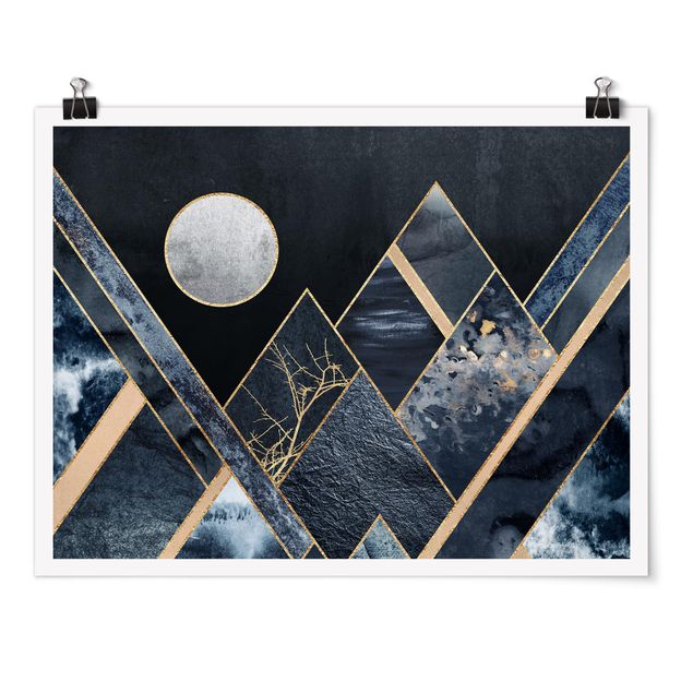 Obrazy nowoczesny Złoty księżyc abstrakcyjne czarne góry