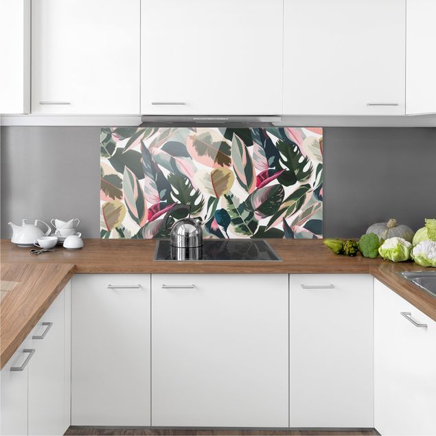 Panel szklany do kuchni Różowe tropiki wzór XXL