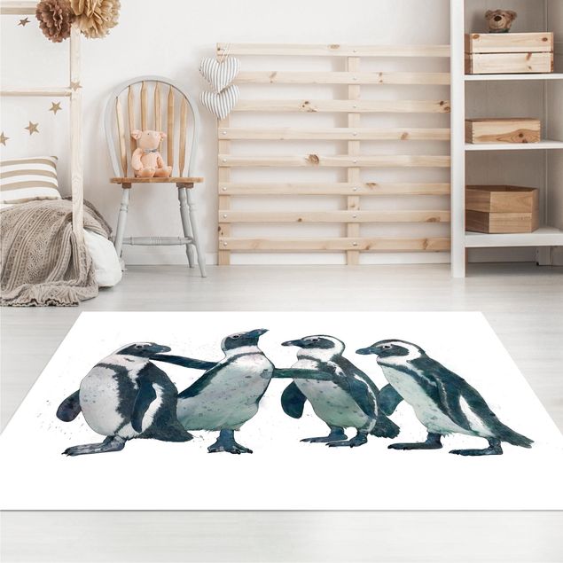 dywan nowoczesny Ilustracja pingwinów czarno-biały Akwarela