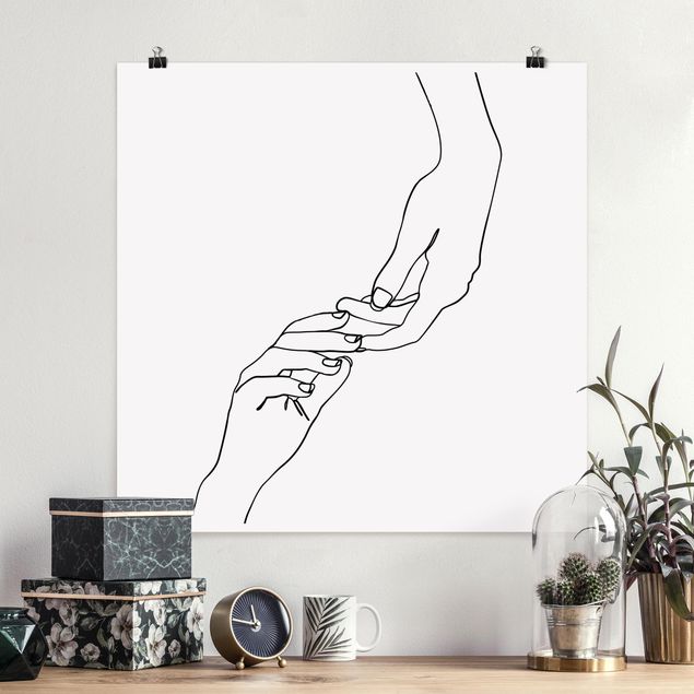 Obrazy do salonu nowoczesne Line Art Ręce dotykowe czarno-biały