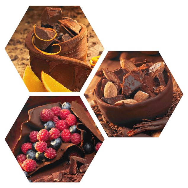 Obraz heksagonalny z Forex 3-częściowy - Czekolada z owocami i migdałami