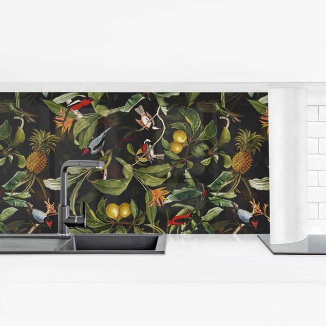 Panel szklany do kuchni Ptaki z ananasem Green I