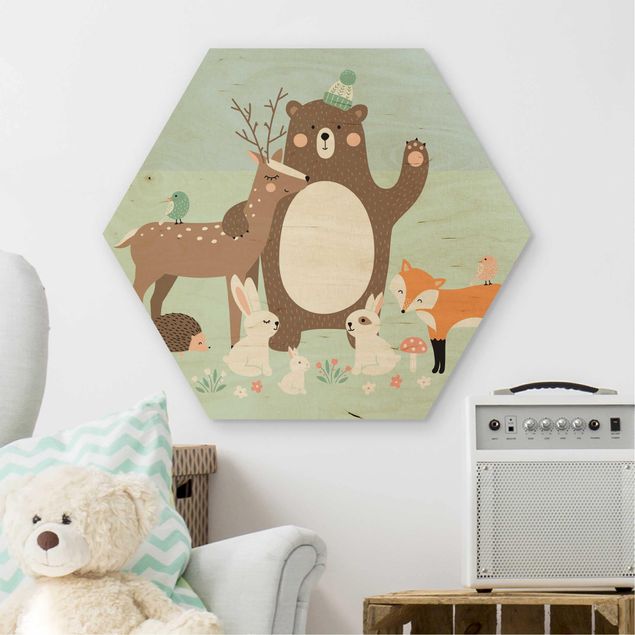 Obrazy na ścianę Leśni przyjaciele z leśnymi zwierzętami niebieski