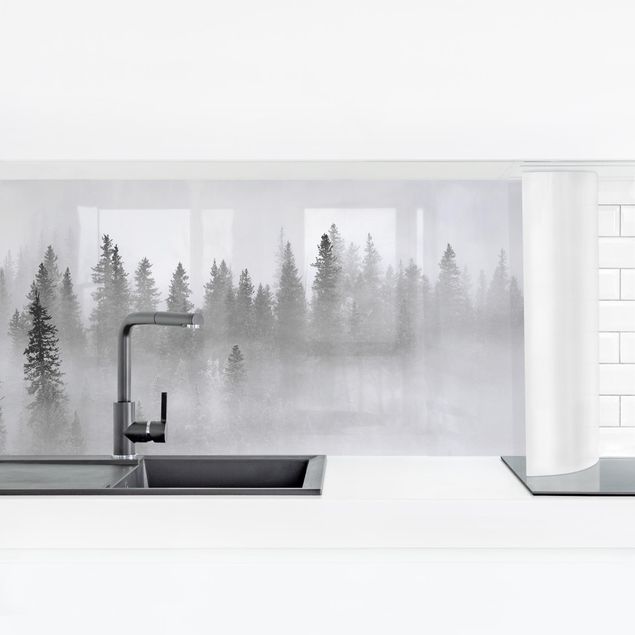 Panel ścienny do kuchni - Mgła w Puszczy Jodłowej Czarno-biała
