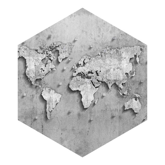 Sześciokątna tapeta samoprzylepna - Mapa świata z betonu