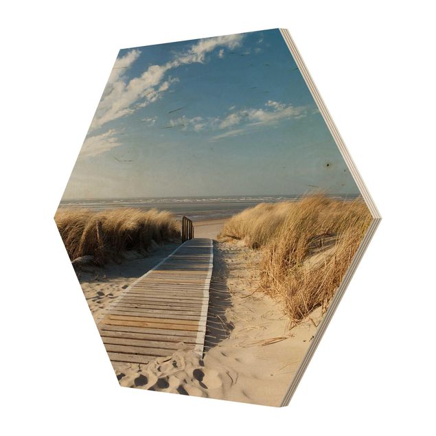 Obraz heksagonalny z drewna - Plaża nad Morzem Bałtyckim