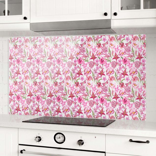 Dekoracja do kuchni Różowe kwiaty z motylami