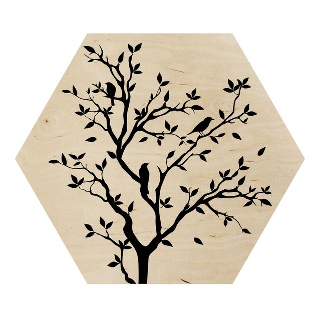 Obraz heksagonalny z drewna - Nr YK14 Świergoczące drzewo