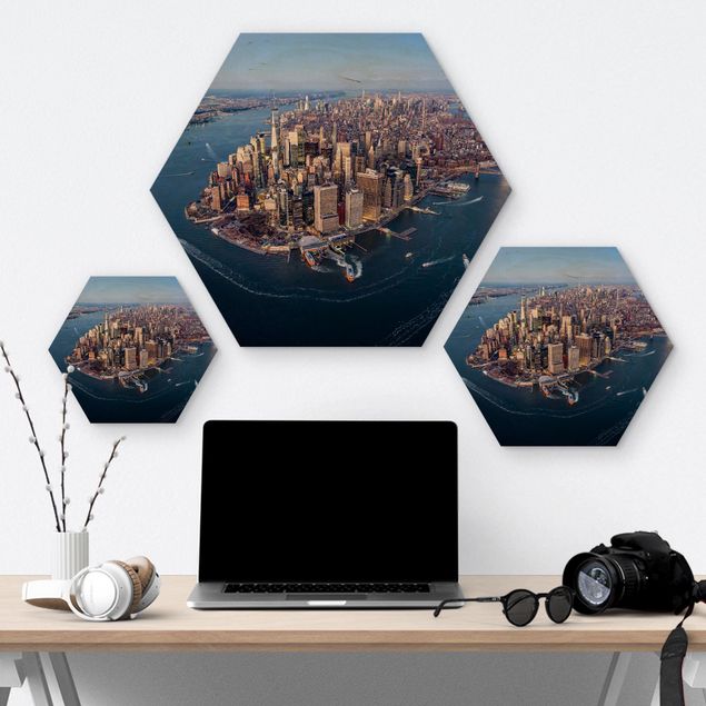 Obraz heksagonalny z drewna - Życie w wielkim mieście