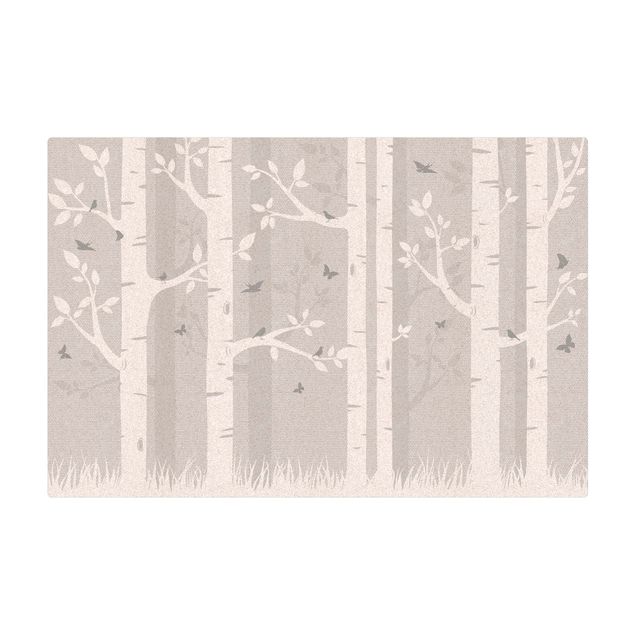 Mata korkowa - Las brzozowy z motylami i ptakami