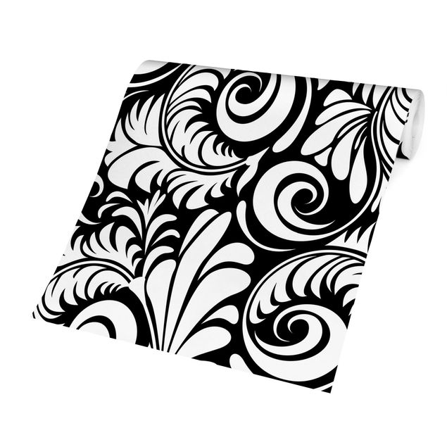 Tapeta - Wzór w czarno-białe liście