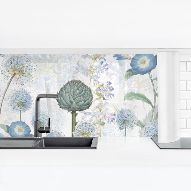 Panel szklany do kuchni Niebieskie kwiaty allium na wietrze