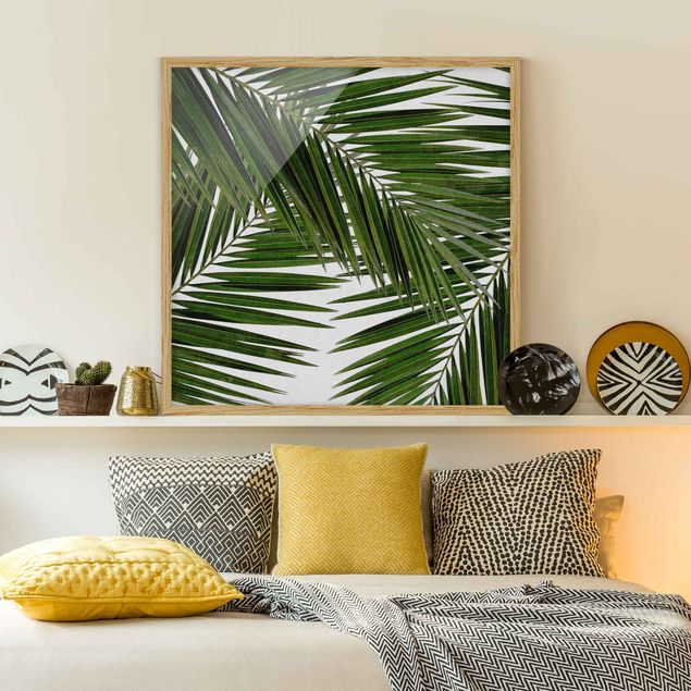 Obrazy w ramie krajobraz Widok przez zielone liście palmy