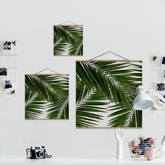Obrazy kwiatowe Widok przez zielone liście palmy