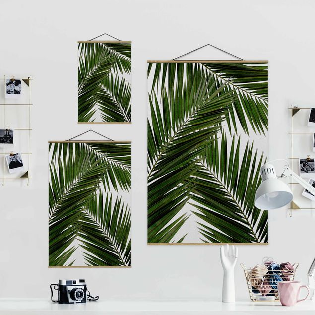 Obrazy kwiatowe Widok przez zielone liście palmy