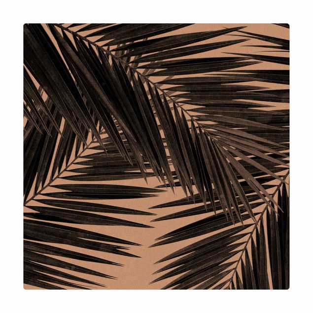 Mata korkowa - Widok na liście palmy, czarno-biały
