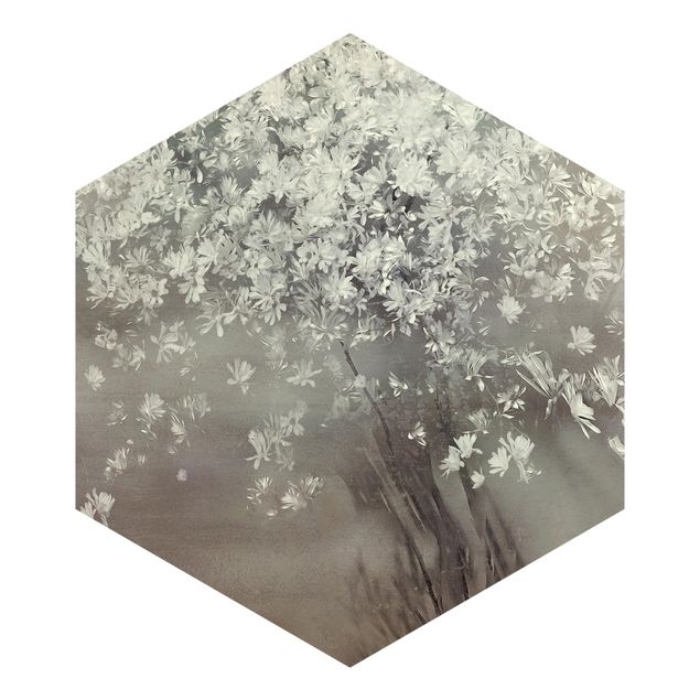 Sześciokątna tapeta samoprzylepna - Kwitnące drzewo
