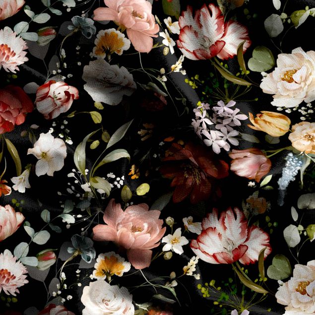zasłony w kwiaty aranżacje Flowers Watercolour Vintage Pattern on Black