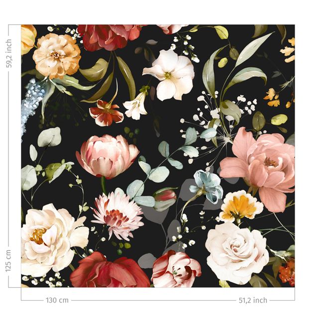nowoczesne zasłony Flowers Watercolour Vintage Pattern on Black
