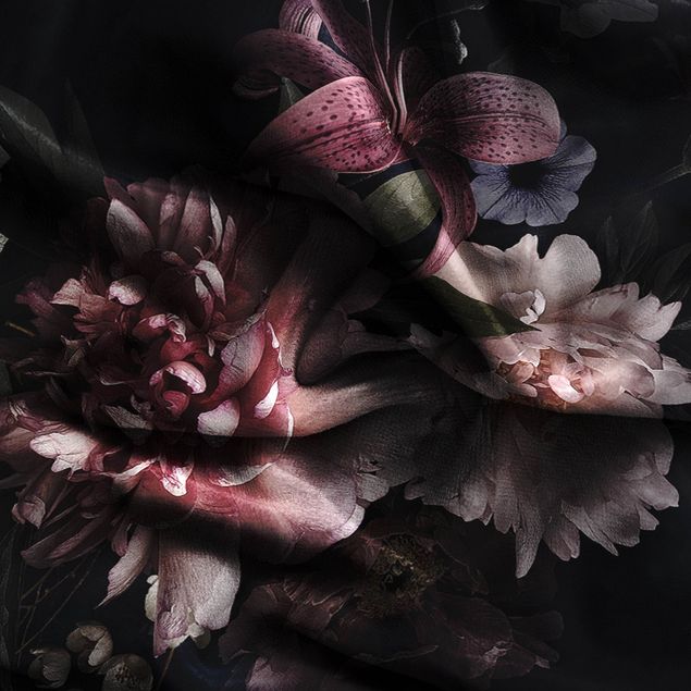Tekstylia domowe Kwiaty we mgle na czarnym tle