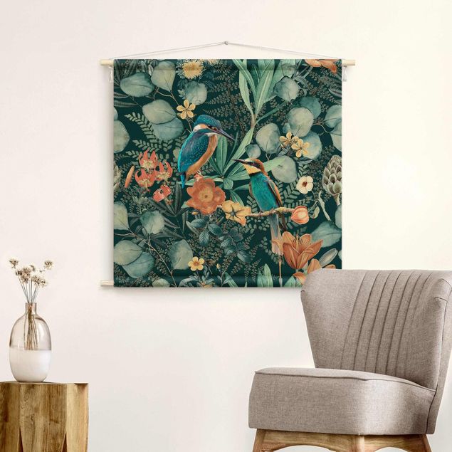 Nowoczesne obrazy Floral Paradise Kingfisher And Hummingbird