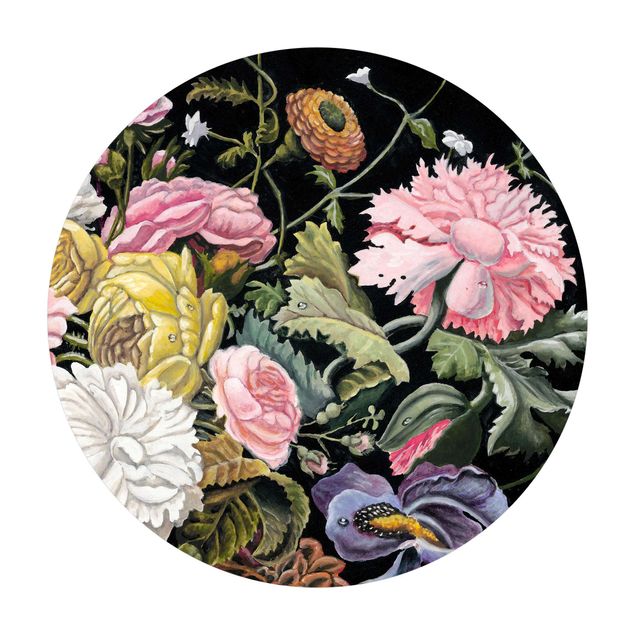 Okrągły dywan winylowy - Bukiet kwiatowych marzeń