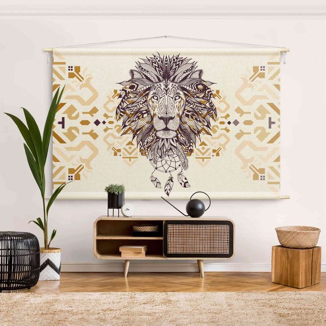 gobelin na ścianę nowoczesne Boho Lion With Dreamcatcher