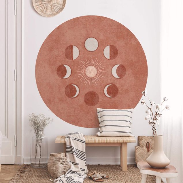 Vintage tapety Boho Phases Of the Moon With Sun