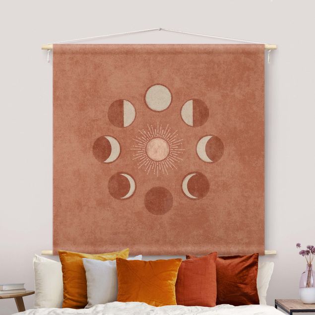 Obrazy retro Boho Phases Of the Moon With Sun
