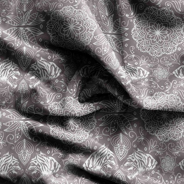 zasłony wzorzyste Boho Tiger Pattern With Mandala In Warm Grey