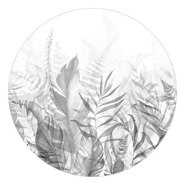 Okrągła tapeta samoprzylepna - Botanika - Tropical Leaves Szary