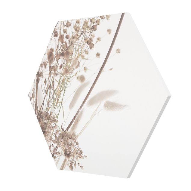 Obraz heksagonalny Bukiet z traw ozdobnych i kwiatów