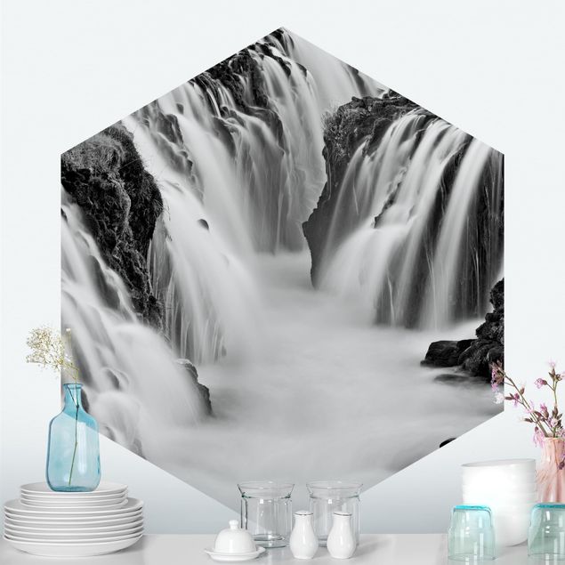 Fototapety wodospad Wodospad Brúarfoss na Islandii, czarno-biały