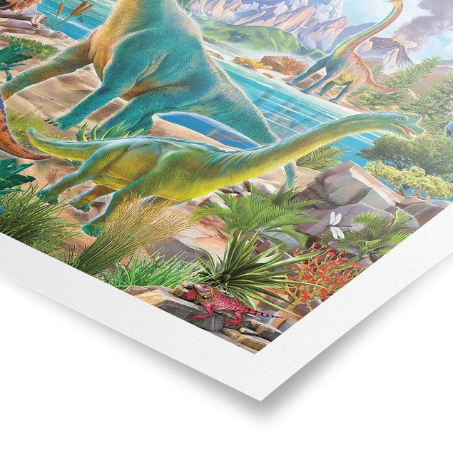 Kolorowe obrazy Brachiosaurus i Tricaterops