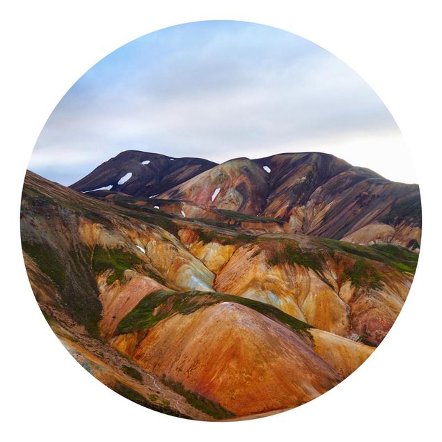 Okrągła tapeta samoprzylepna - Kolorowe góry na Islandii