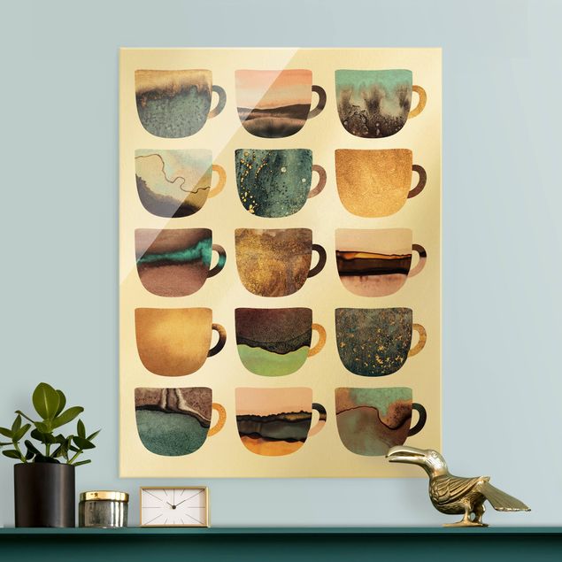 Obrazy nowoczesne Kolorowe filiżanki do kawy w kolorze złotym