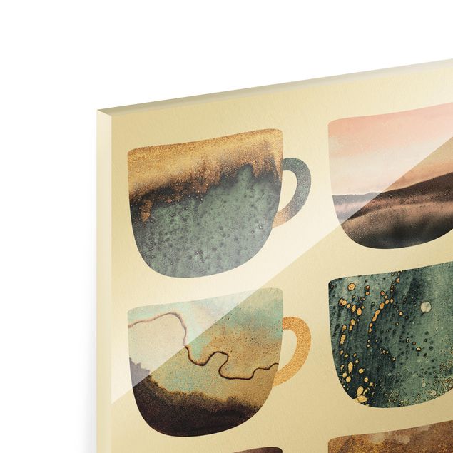 Elisabeth Fredriksson obrazy Kolorowe filiżanki do kawy w kolorze złotym