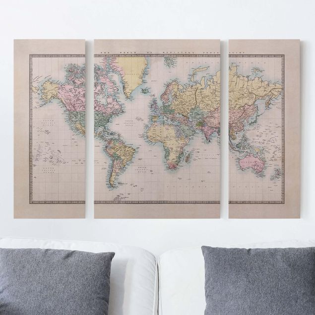 Nowoczesne obrazy do salonu Dawna mapa świata, ok. 1850 r.
