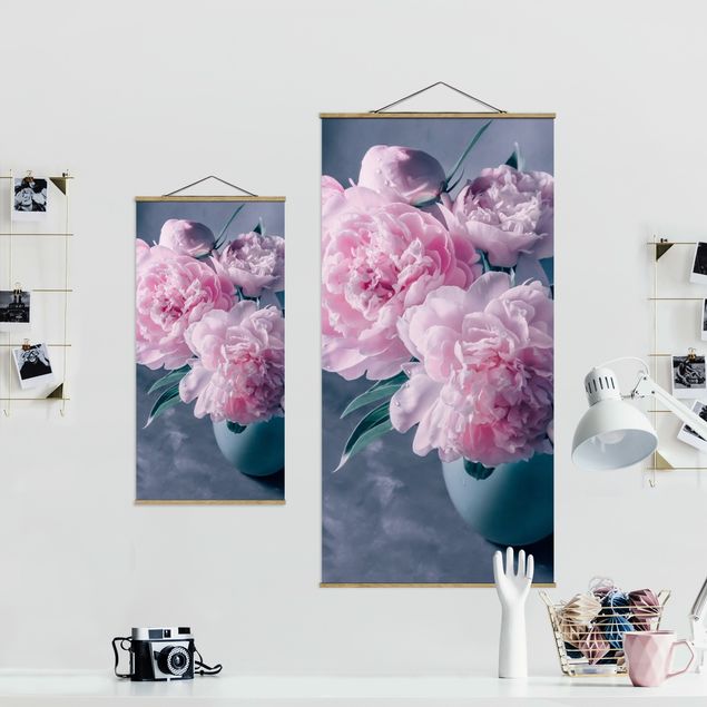 Obrazy z motywem kwiatowym Wazon z różowymi peoniami Shabby
