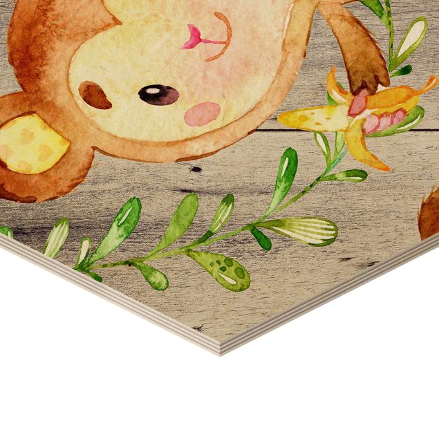 Obrazy z drewna Akwarela Małpa na drewnie