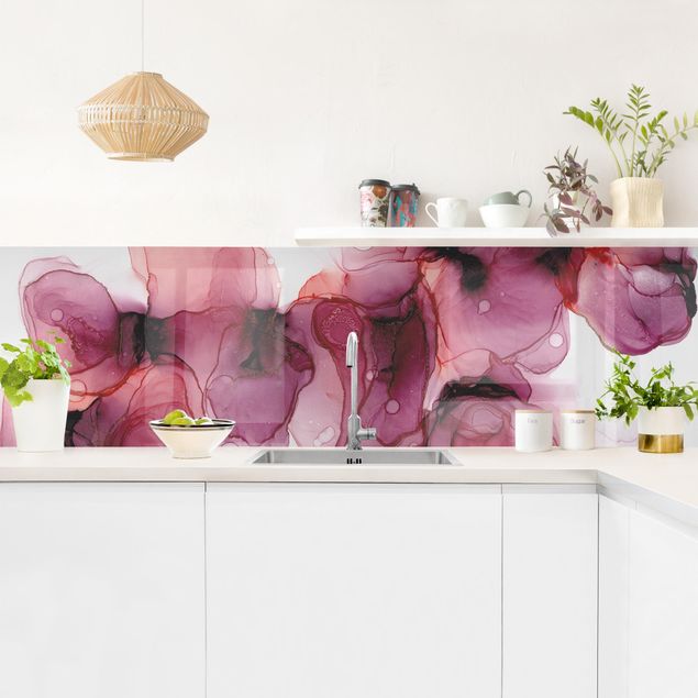 Panele szklane do kuchni Dzikie kwiaty w kolorze purpury i złota
