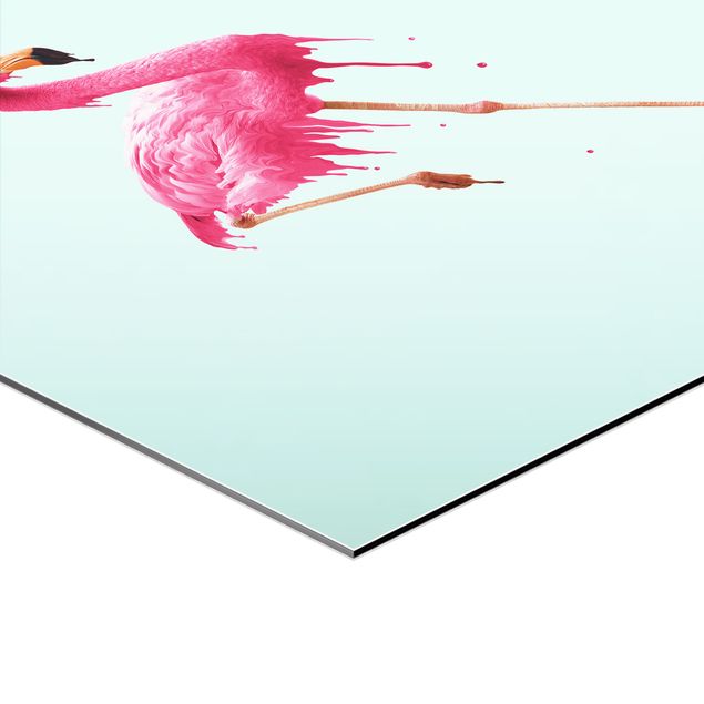 Obraz heksagonalny z Alu-Dibond 3-częściowy - Zestaw Flamingo