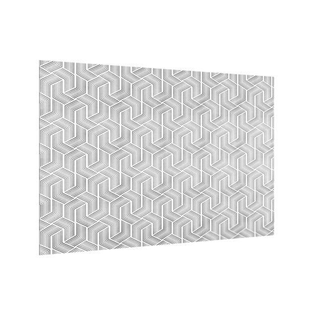 Panel szklany do kuchni - 3D wzór z paskami w kolorze srebrnym
