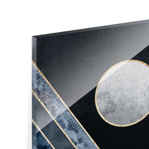 Panel szklany do kuchni - Złoty księżyc abstrakcyjne czarne góry