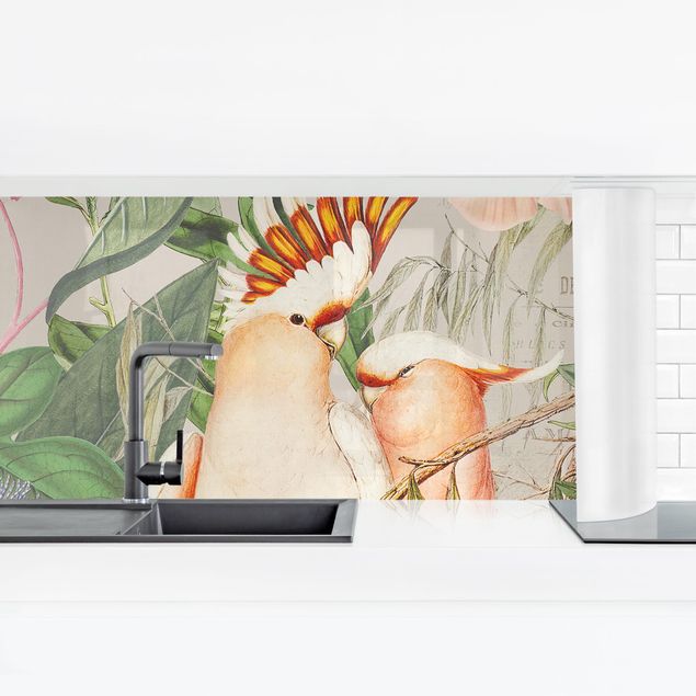 Panele szklane do kuchni Kolaże w stylu kolonialnym - Różowy kakadu