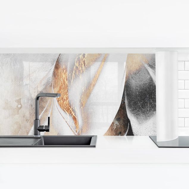 Panele szklane do kuchni Złoty abstrakcyjny obraz zimowy