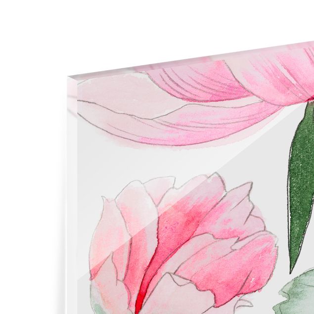 Panel szklany do kuchni - Rysowanie różowych peonii I