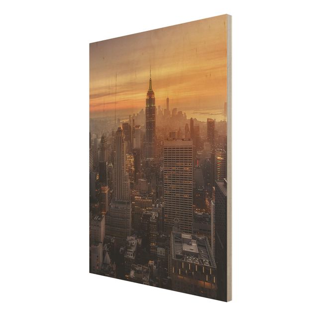 Obrazy z drewna Manhattan Skyline Wieczorny nastrój